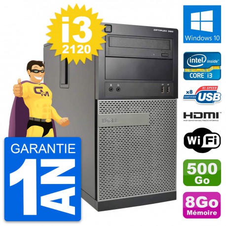 PC Tour Dell OptiPlex 390 MT i3-2120 RAM 8Go Disque 500Go HDMI Windows 10 Wifi