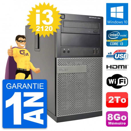 PC Tour Dell OptiPlex 390 MT i3-2120 RAM 8Go Disque 2To HDMI Windows 10 Wifi