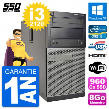 PC Tour Dell OptiPlex 390 MT Core i3-2120 RAM 8Go SSD 960Go HDMI Windows 10 Wifi