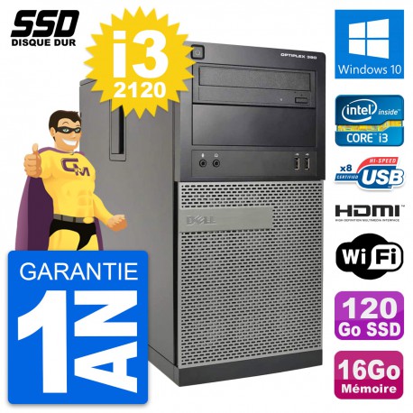 PC Tour Dell OptiPlex 390 MT i3-2120 RAM 16Go SSD 120Go HDMI Windows 10 Wifi