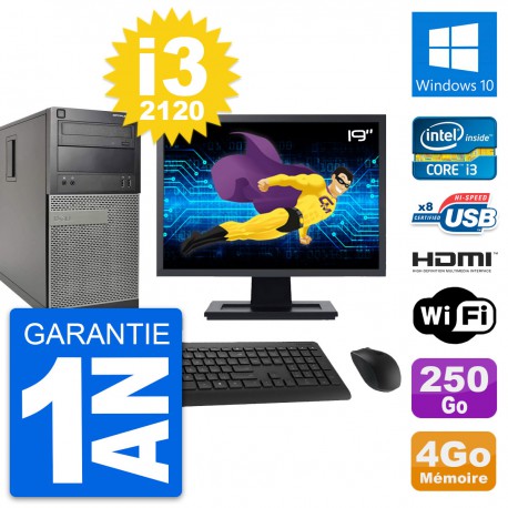 PC Tour Dell 390 MT Ecran 19" i3-2120 RAM 4Go Disque 250Go HDMI Windows 10 Wifi