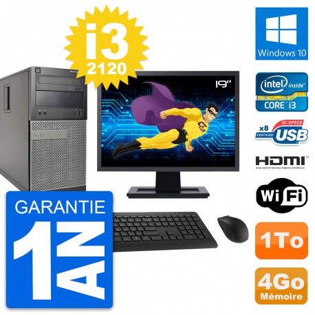 PC Tour Dell 390 MT Ecran 19" i3-2120 RAM 4Go Disque 1To HDMI Windows 10 Wifi