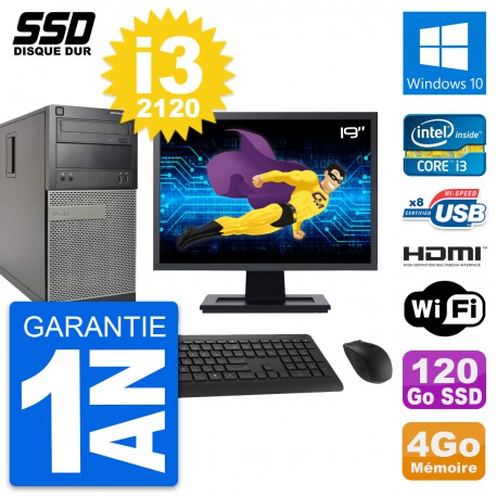 PC Tour Dell 390 MT Ecran 19" i3-2120 RAM 4Go SSD 120Go HDMI Windows 10 Wifi