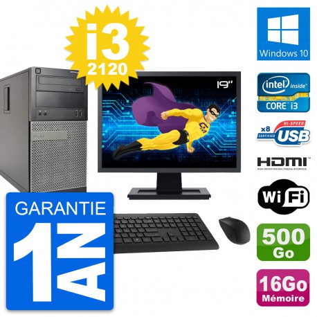 PC Tour Dell 390 MT Ecran 19" i3-2120 RAM 16Go Disque 500Go HDMI Windows 10 Wifi