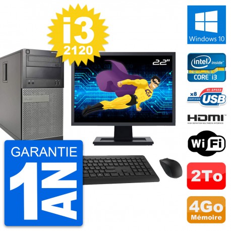 PC Tour Dell 390 MT Ecran 22" i3-2120 RAM 4Go Disque 2To HDMI Windows 10 Wifi