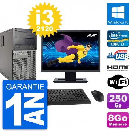 PC Tour Dell 390 MT Ecran 22" i3-2120 RAM 8Go Disque 250Go HDMI Windows 10 Wifi
