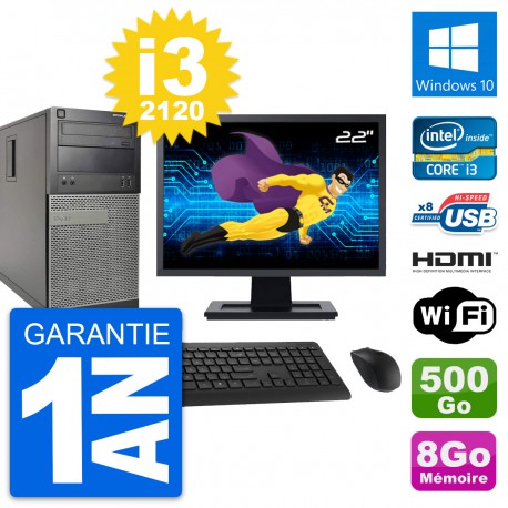 PC Tour Dell 390 MT Ecran 22" i3-2120 RAM 8Go Disque 500Go HDMI Windows 10 Wifi