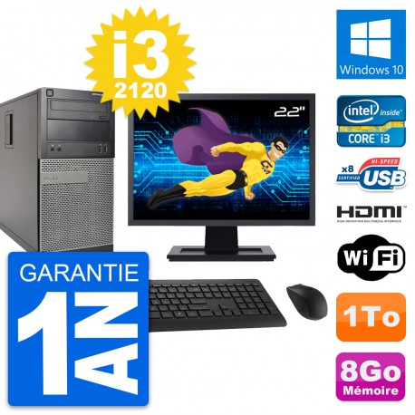 PC Tour Dell 390 MT Ecran 22" i3-2120 RAM 8Go Disque 1To HDMI Windows 10 Wifi