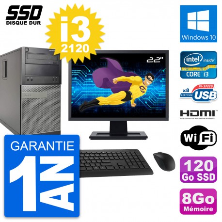 PC Tour Dell 390 MT Ecran 22" i3-2120 RAM 8Go SSD 120Go HDMI Windows 10 Wifi