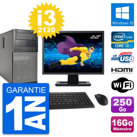 PC Tour Dell 390 MT Ecran 22" i3-2120 RAM 16Go Disque 250Go HDMI Windows 10 Wifi