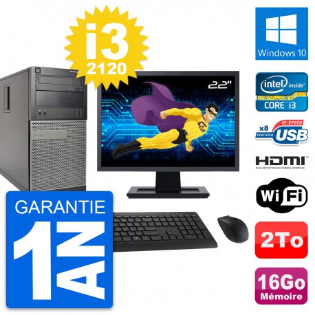 PC Tour Dell 390 MT Ecran 22" i3-2120 RAM 16Go Disque 2To HDMI Windows 10 Wifi