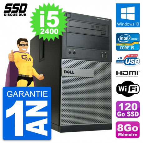 PC Tour Dell OptiPlex 390 MT Core i5-2400 RAM 8Go SSD 120Go HDMI Windows 10 Wifi