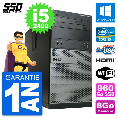 PC Tour Dell OptiPlex 390 MT Core i5-2400 RAM 8Go SSD 960Go HDMI Windows 10 Wifi