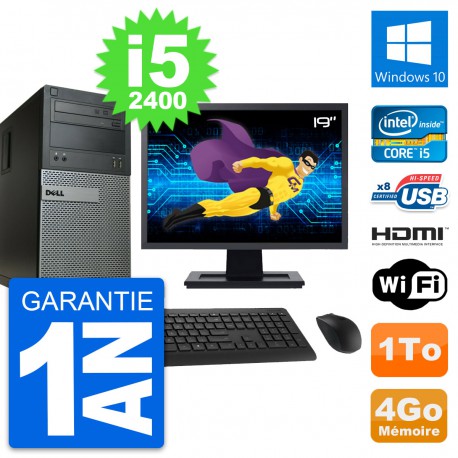 PC Tour Dell 390 MT Ecran 19" i5-2400 RAM 4Go Disque 1To HDMI Windows 10 Wifi
