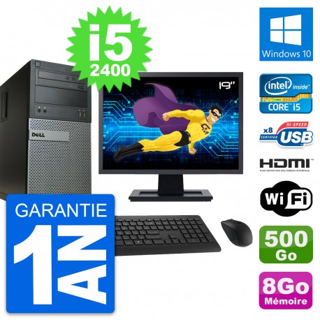PC Tour Dell 390 MT Ecran 19" i5-2400 RAM 8Go Disque 500Go HDMI Windows 10 Wifi