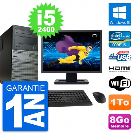 PC Tour Dell 390 MT Ecran 19" i5-2400 RAM 8Go Disque 1To HDMI Windows 10 Wifi