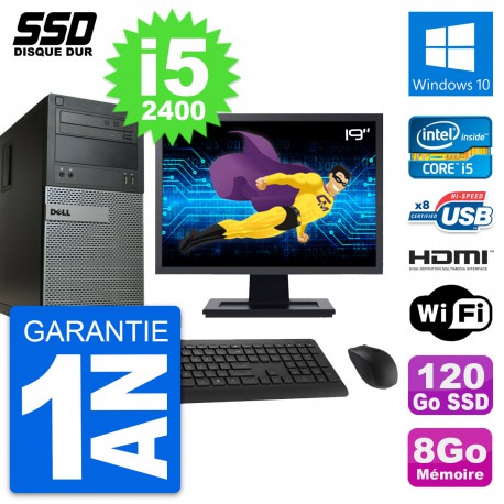 PC Tour Dell 390 MT Ecran 19" i5-2400 RAM 8Go SSD 120Go HDMI Windows 10 Wifi
