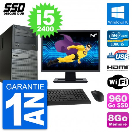 PC Tour Dell 390 MT Ecran 19" i5-2400 RAM 8Go SSD 960Go HDMI Windows 10 Wifi