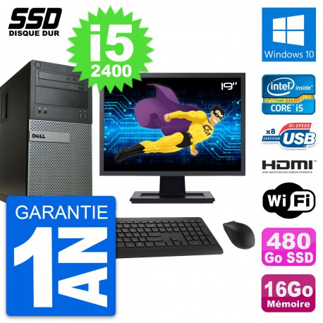 PC Tour Dell 390 MT Ecran 19" i5-2400 RAM 16Go SSD 480Go HDMI Windows 10 Wifi