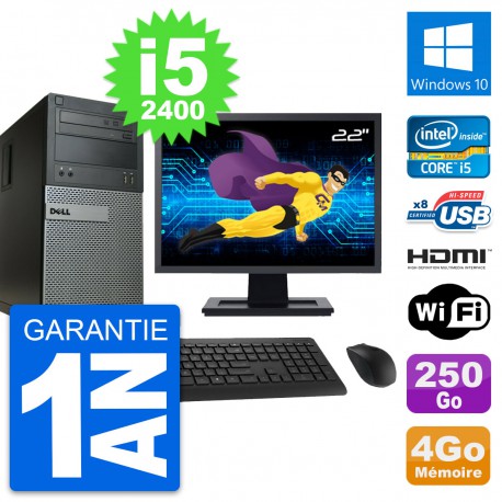 PC Tour Dell 390 MT Ecran 22" i5-2400 RAM 4Go Disque 250Go HDMI Windows 10 Wifi