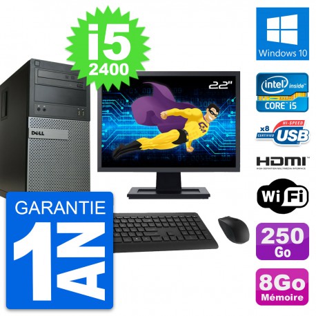 PC Tour Dell 390 MT Ecran 22" i5-2400 RAM 8Go Disque 250Go HDMI Windows 10 Wifi