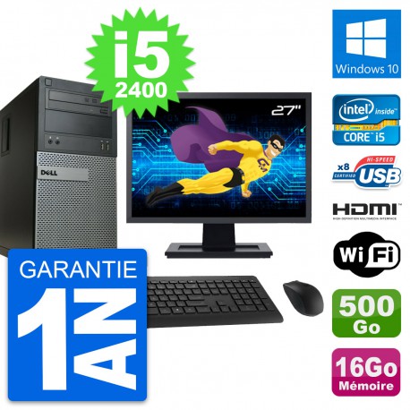 PC Tour Dell 390 MT Ecran 27" i5-2400 RAM 16Go Disque 500Go HDMI Windows 10 Wifi