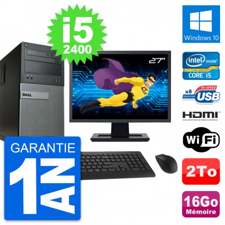 PC Tour Dell 390 MT Ecran 27" i5-2400 RAM 16Go Disque 2To HDMI Windows 10 Wifi