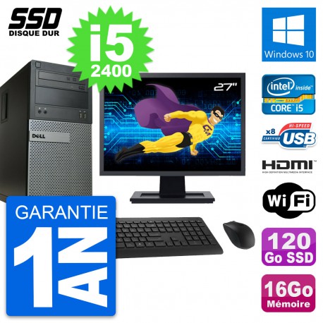 PC Tour Dell 390 MT Ecran 27" i5-2400 RAM 16Go SSD 120Go HDMI Windows 10 Wifi