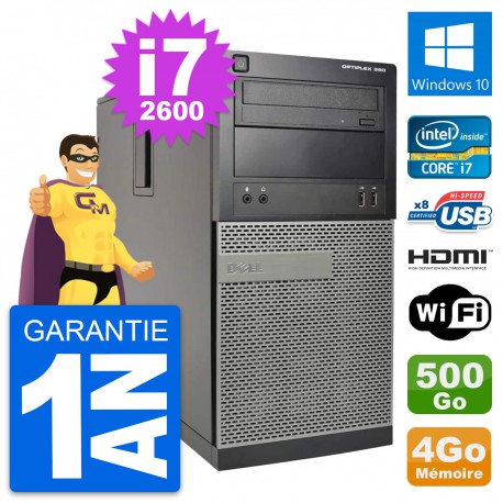 PC Tour Dell OptiPlex 390 MT i7-2600 RAM 4Go Disque 500Go HDMI Windows 10 Wifi