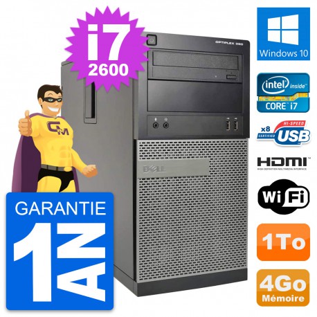PC Tour Dell OptiPlex 390 MT i7-2600 RAM 4Go Disque Dur 1To HDMI Windows 10 Wifi