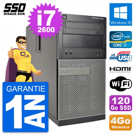 PC Tour Dell OptiPlex 390 MT Core i7-2600 RAM 4Go SSD 120Go HDMI Windows 10 Wifi