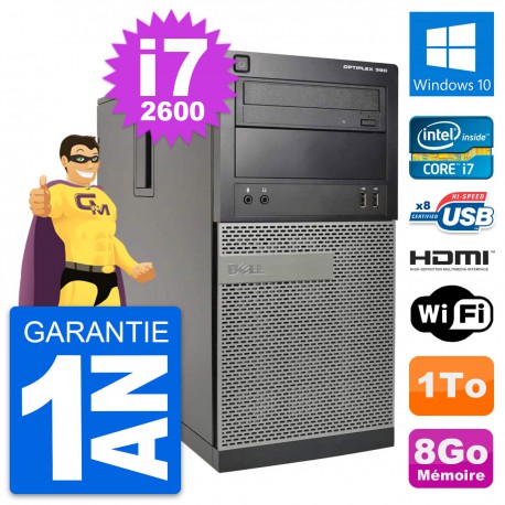 PC Tour Dell OptiPlex 390 MT i7-2600 RAM 8Go Disque 1To HDMI Windows 10 Wifi
