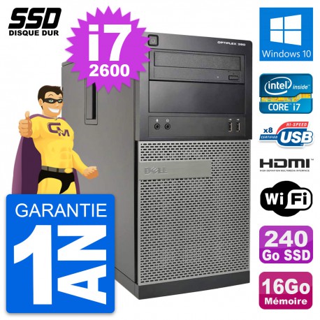 PC Tour Dell OptiPlex 390 MT i7-2600 RAM 16Go SSD 240Go HDMI Windows 10 Wifi