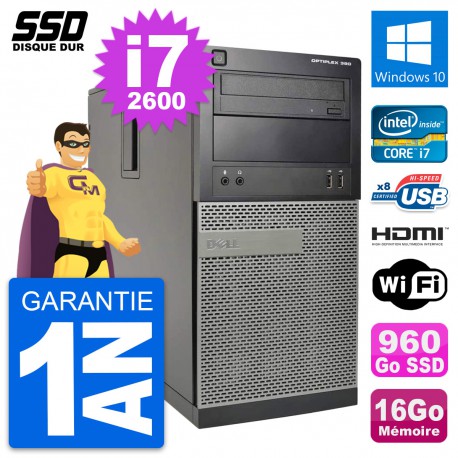 PC Tour Dell OptiPlex 390 MT i7-2600 RAM 16Go SSD 960Go HDMI Windows 10 Wifi