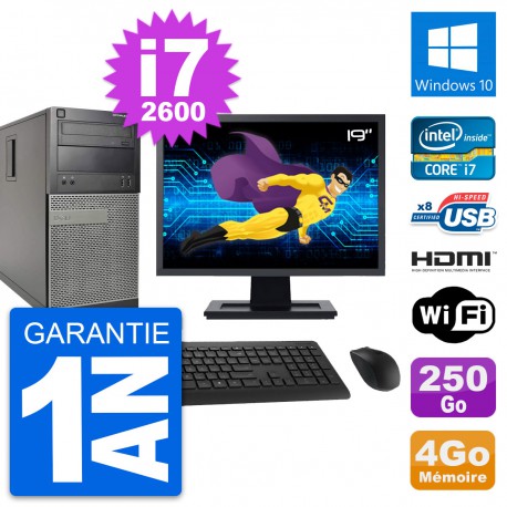 PC Tour Dell 390 MT Ecran 19" i7-2600 RAM 4Go Disque 250Go HDMI Windows 10 Wifi
