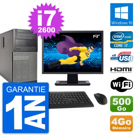 PC Tour Dell 390 MT Ecran 19" i7-2600 RAM 4Go Disque 500Go HDMI Windows 10 Wifi
