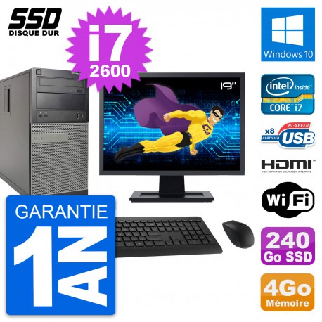 PC Tour Dell 390 MT Ecran 19" i7-2600 RAM 4Go SSD 240Go HDMI Windows 10 Wifi