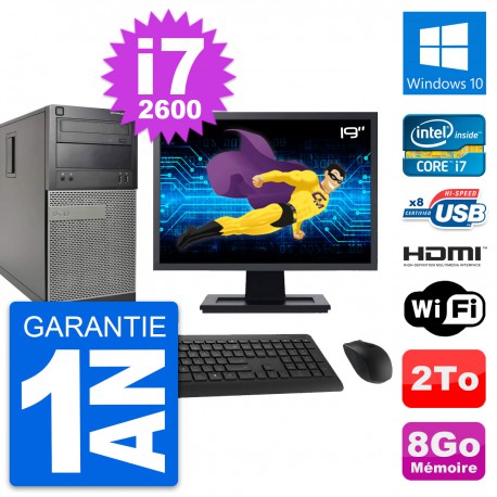 PC Tour Dell 390 MT Ecran 19" i7-2600 RAM 8Go Disque 2To HDMI Windows 10 Wifi