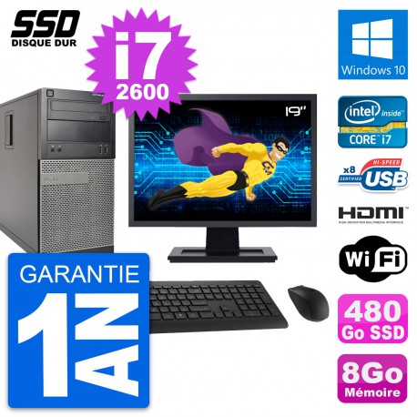 PC Tour Dell 390 MT Ecran 19" i7-2600 RAM 8Go SSD 480Go HDMI Windows 10 Wifi