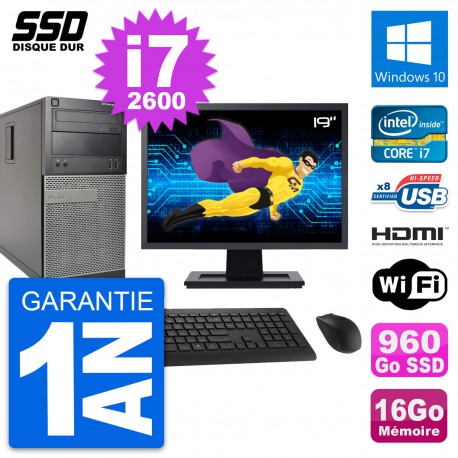 PC Tour Dell 390 MT Ecran 19" i7-2600 RAM 16Go SSD 960Go HDMI Windows 10 Wifi