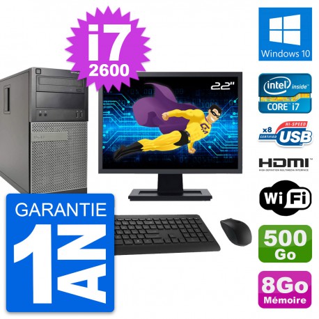 PC Tour Dell 390 MT Ecran 22" i7-2600 RAM 8Go Disque 500Go HDMI Windows 10 Wifi