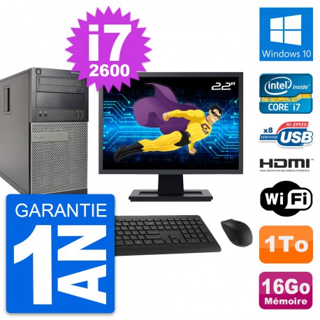 PC Tour Dell 390 MT Ecran 22" i7-2600 RAM 16Go Disque 1To HDMI Windows 10 Wifi