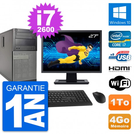 PC Tour Dell 390 MT Ecran 27" i7-2600 RAM 4Go Disque 1To HDMI Windows 10 Wifi