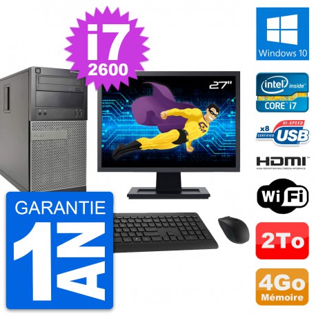 PC Tour Dell 390 MT Ecran 27" i7-2600 RAM 4Go Disque 2To HDMI Windows 10 Wifi