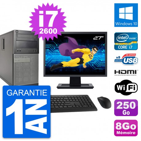 PC Tour Dell 390 MT Ecran 27" i7-2600 RAM 8Go Disque 250Go HDMI Windows 10 Wifi