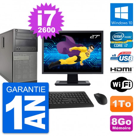 PC Tour Dell 390 MT Ecran 27" i7-2600 RAM 8Go Disque 1To HDMI Windows 10 Wifi