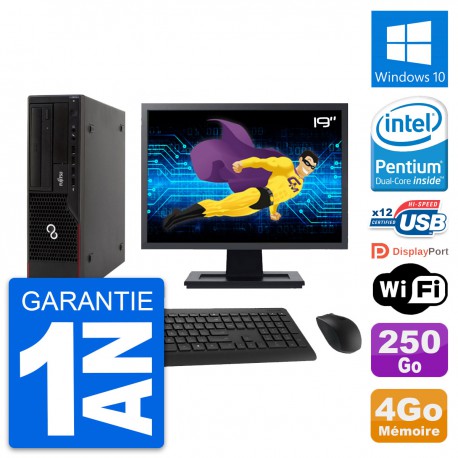PC Fujitsu E910 DT Ecran 19" Intel G630 RAM 4Go Disque 250Go Windows 10 Wifi