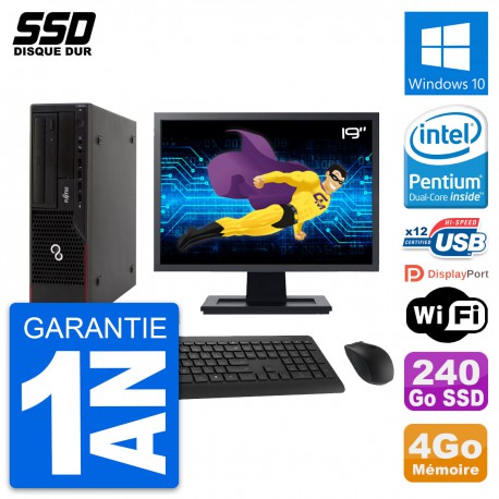 PC Fujitsu E910 DT Ecran 19" Intel G630 RAM 4Go SSD 240Go Windows 10 Wifi