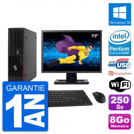 PC Fujitsu E910 DT Ecran 19" Intel G630 RAM 8Go Disque 250Go Windows 10 Wifi