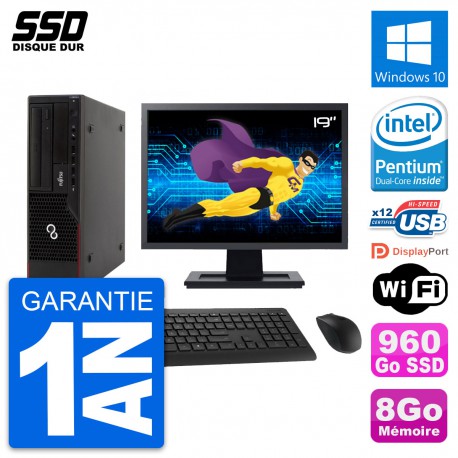 PC Fujitsu E910 DT Ecran 19" Intel G630 RAM 8Go SSD 960Go Windows 10 Wifi